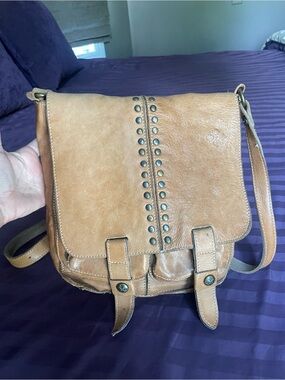 Patricia Nash Tan Leather Stud-Accent Crossbody Bag